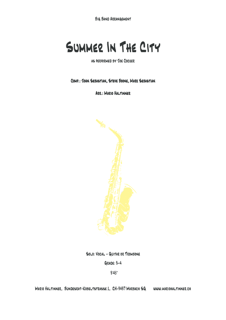 Summer In The City Joe Cocker Jazz Ensemble W Vocals Score Parts Sheet Music