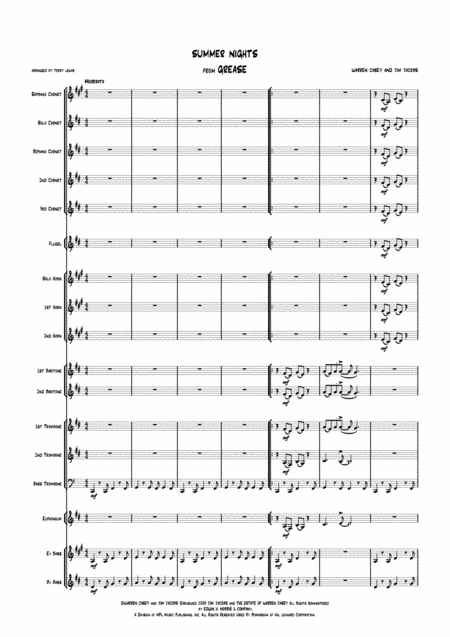 Summer Nights From Grease Arr For Brass Band Sheet Music