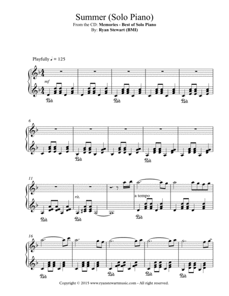 Summer Solo Piano Sheet Music