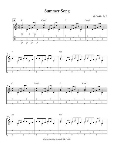 Free Sheet Music Summer Song For Solo Fingerstyle Ukulele