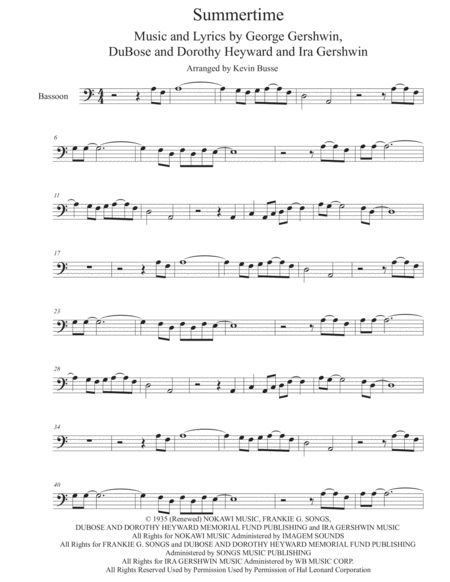 Free Sheet Music Summertime Bassoon