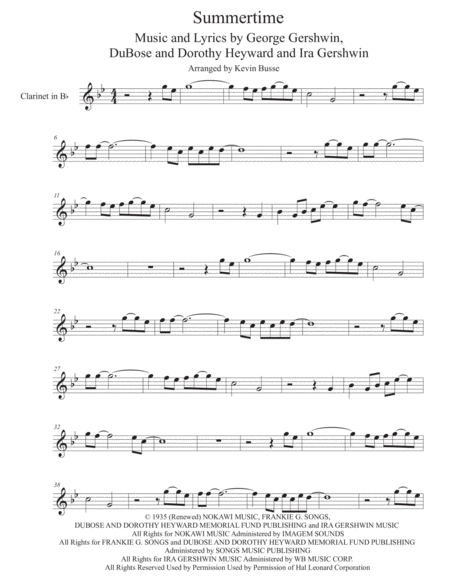 Free Sheet Music Summertime Clarinet