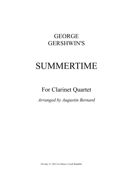 Free Sheet Music Summertime For Clarinet Quartet