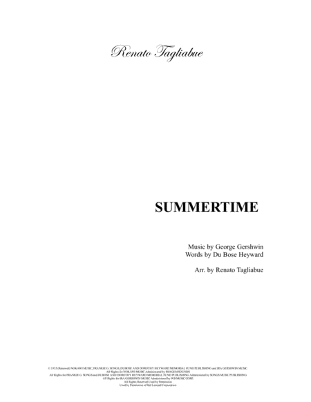 Summertime G Gershwin Arr For Satb Choir Sheet Music