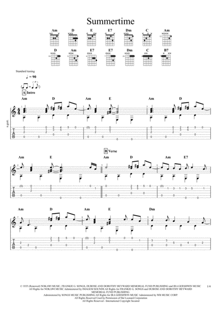 Summertime Gershwin For Solo Fingerstyle Guitar Sheet Music