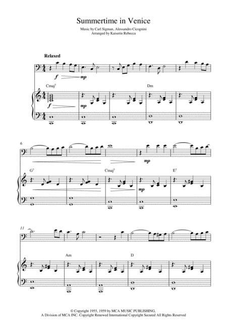 Summertime In Venice Cello Solo And Piano Accompaniment Sheet Music