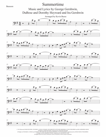 Summertime Original Key Bassoon Sheet Music