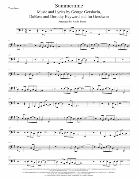 Summertime Original Key Trombone Sheet Music