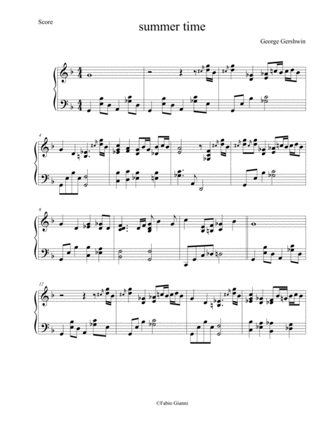 Summertime Piano Jazz Version Sheet Music