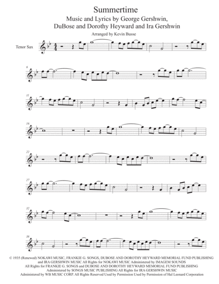 Summertime Tenor Sax Sheet Music