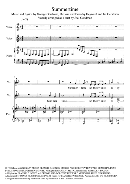 Free Sheet Music Summertime Vocal Duet