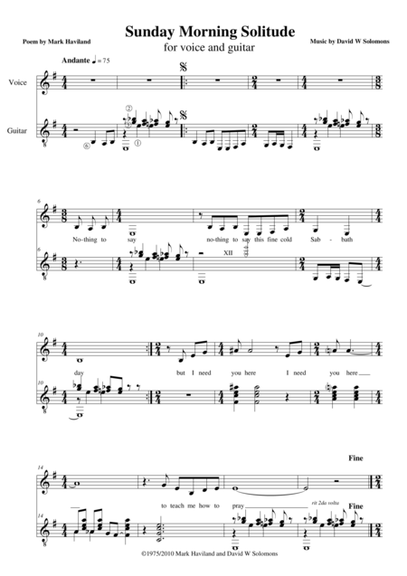 Free Sheet Music Sunday Morning Solitude For Alto Or Tenor And Guitar