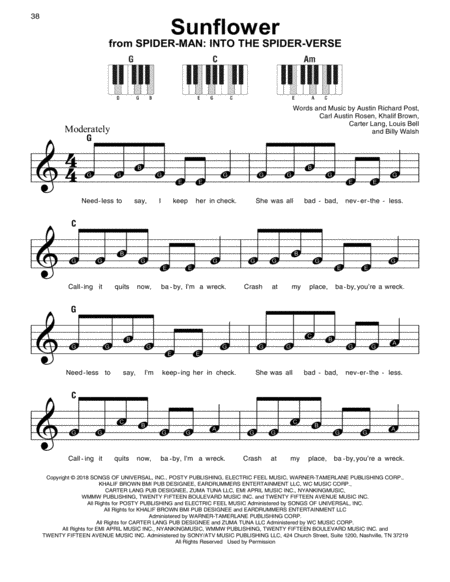 Free Sheet Music Sunflower From Spider Man Into The Spider Verse