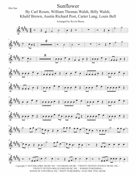 Sunflower Spider Man Into The Spider Verse Alto Sax Original Key Sheet Music