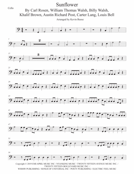 Sunflower Spider Man Into The Spider Verse Cello Easy Key Of C Sheet Music