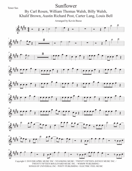 Sunflower Spider Man Into The Spider Verse Tenor Sax Original Key Sheet Music