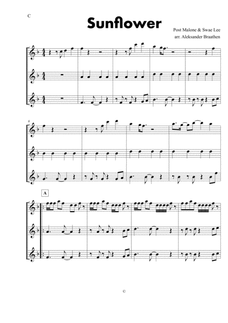 Free Sheet Music Sunflower Trio C