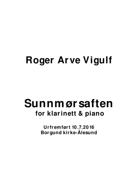 Free Sheet Music Sunnmrsaften Sunnmoers Evening For Bb Clarinet And Piano
