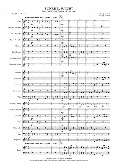 Sunrise Sunset Mixed Ensemble Sheet Music