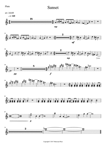 Free Sheet Music Sunset Flute