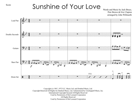 Sunshine Of Your Love For Steel Band Sheet Music