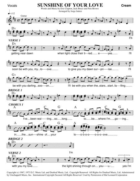 Sunshine Of Your Love Vocals Sheet Music