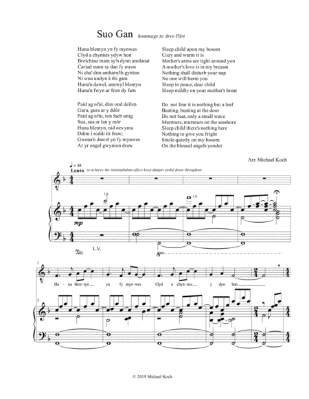 Free Sheet Music Suo Gan With Homage To Arvo Part