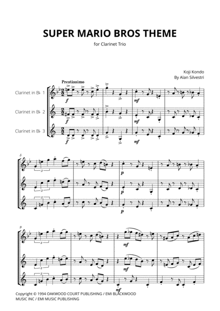 Free Sheet Music Super Mario Bros Theme For Clarinet Trio