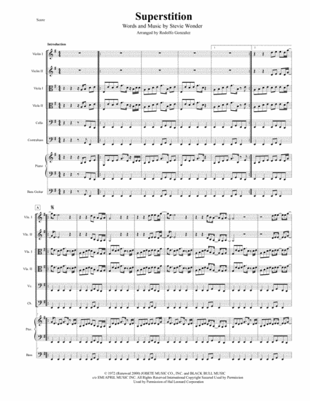 Free Sheet Music Superstition For String Orchestra Piano Bass Guitar