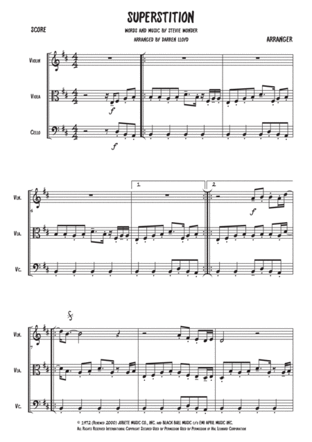 Superstition String Trio Sheet Music