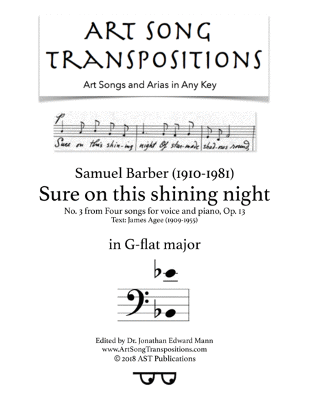 Free Sheet Music Sure On This Shining Night Op 13 No 3 G Flat Major Bass Clef