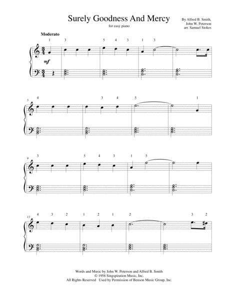 Surely Goodness And Mercy For Easy Piano Sheet Music