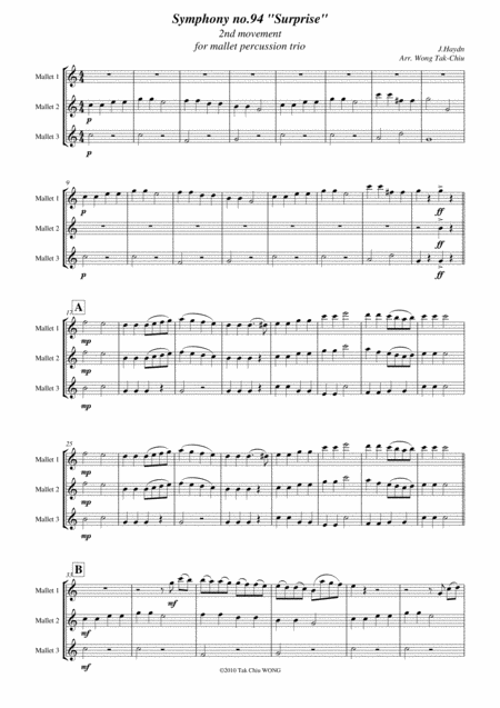 Surprise Symphony For Mallet Percussion Trio Sheet Music