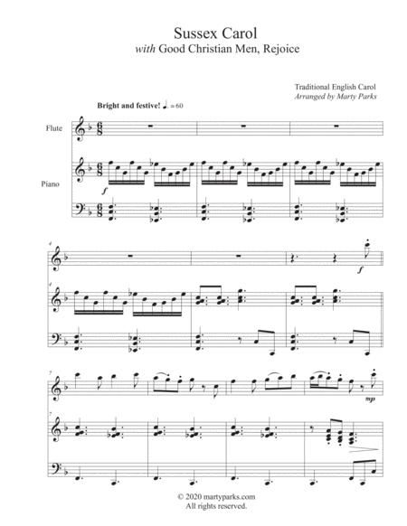 Sussex Carol With Good Christian Men Rejoice Piano Flute Sheet Music