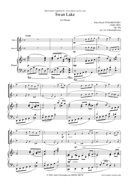 Free Sheet Music Swan Lake 2 Oboes And Piano