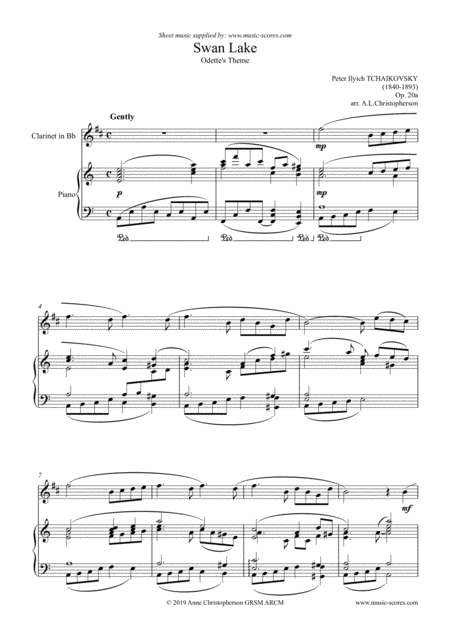 Free Sheet Music Swan Lake Odettes Theme Clarinet And Piano