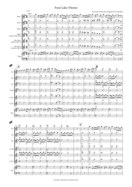 Swan Lake Theme For Flue Quartet Sheet Music