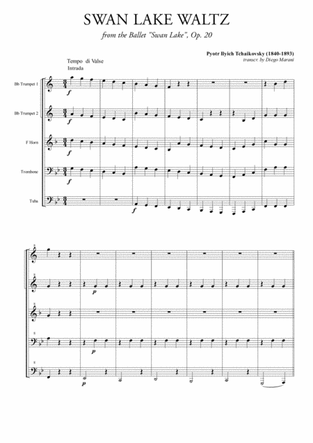 Free Sheet Music Swan Lake Waltz For Brass Quintet