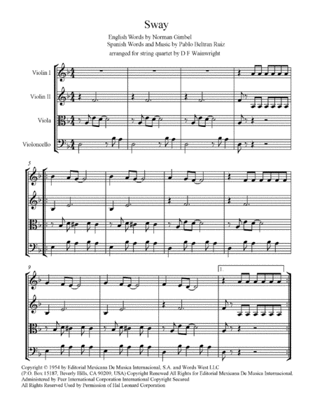 Sway Quien Sera Arranged For String Quartet Score And Parts With Rehearsal Letters Mp3 Sheet Music