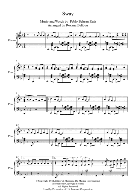 Sway Quien Sera By Michael Buble Piano Sheet Music