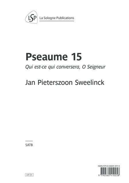 Sweelinck Pseaume 15 Satb Sheet Music