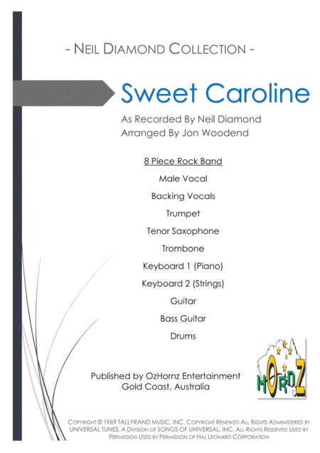 Sweet Caroline 8 Piece Rock Band Sheet Music