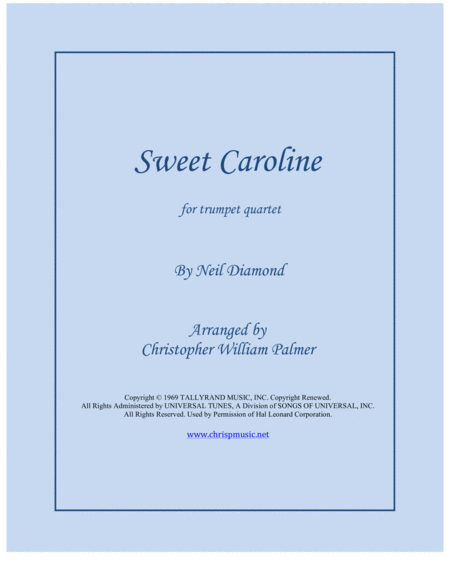 Free Sheet Music Sweet Caroline Trumpet Quartet
