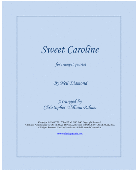 Sweet Caroline Trumpet Quartet Sheet Music