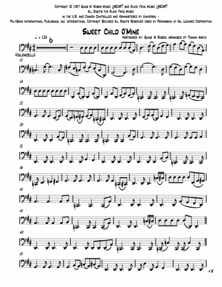 Sweet Child O Mine String Trio 2 Vlns Cello Sheet Music