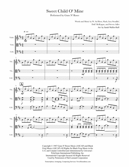 Free Sheet Music Sweet Child O Mine String Trio