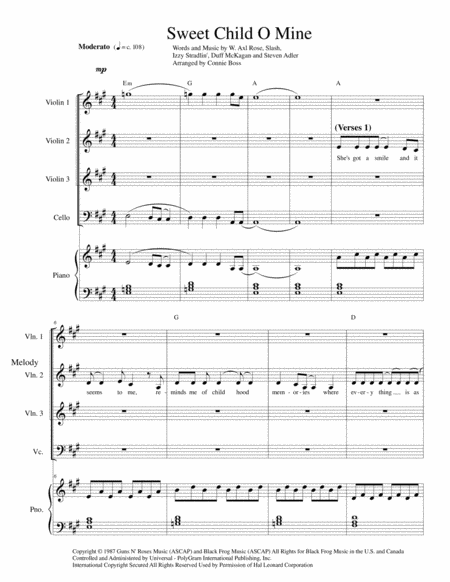 Free Sheet Music Sweet Child O Mine Strings As A Lullaby