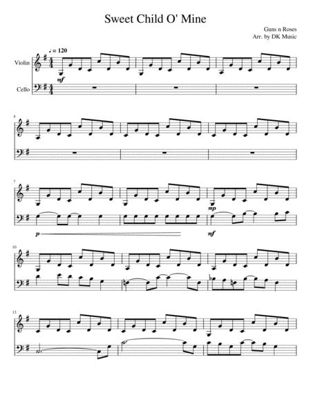 Free Sheet Music Sweet Child O Mine Violin Cello Duet