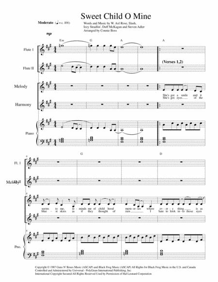 Sweet Child O Mine With Flute Duet Sheet Music