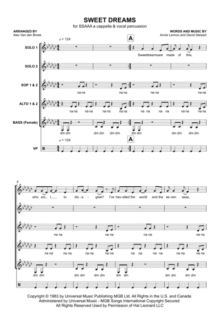 Sweet Dreams Are Made Of This Ssaaa With Vocal Percussion Sheet Music